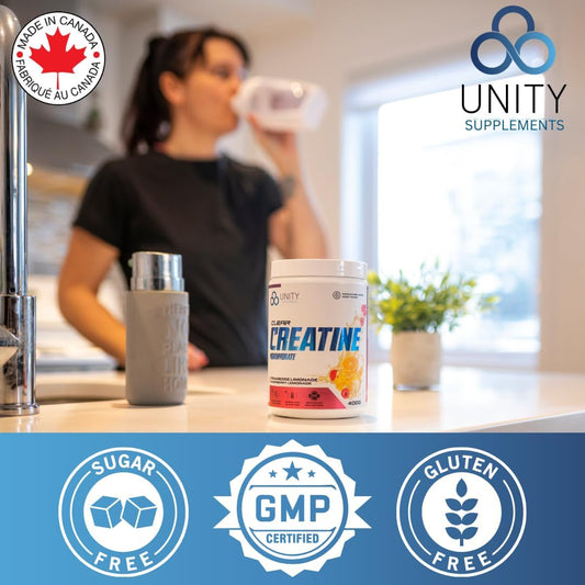 Unity Supplements 調味肌酸一水合物粉 - 促進肌肉生長、恢復、力量和性能 - 5 克純肌酸 - 60 份(400 克) - 易混合配方(覆盆子檸檬水)