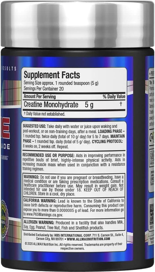 ALLMAX Nutrition - Creatine Powder - 100% Pure Micronized Creatine Monohydrate - Pharmaceutical Grade Creatine, 100 Gram