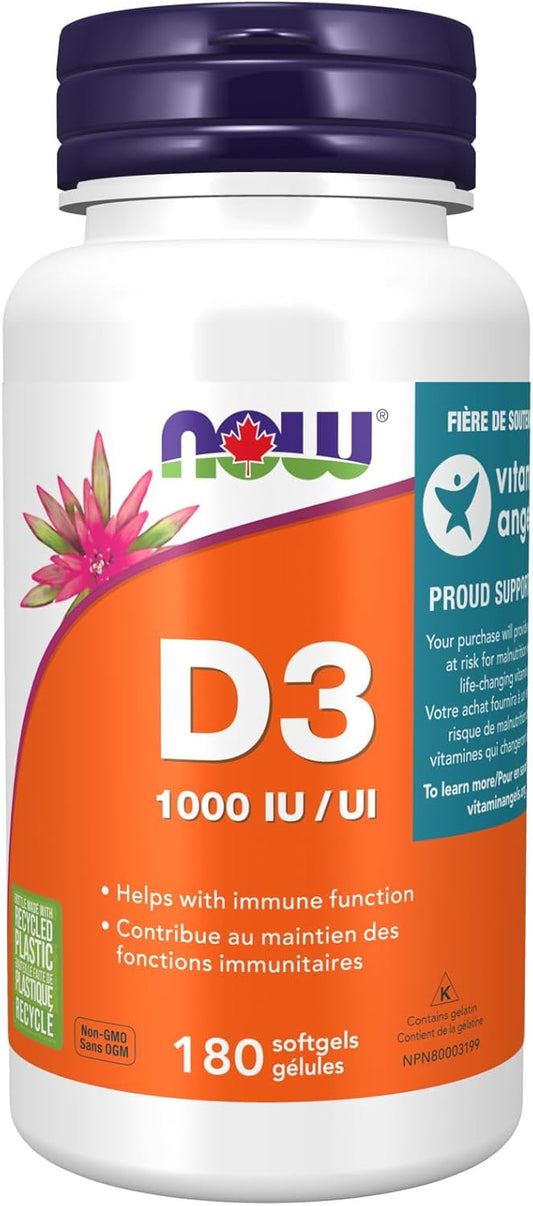 NOW Supplements, 维生素 D-3 1,000 IU,高效,结构支持,180 粒软胶囊