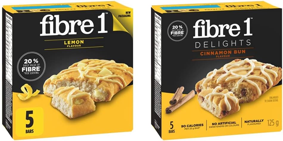 Fibre 1 Delights Bar 柠檬味,5条装,125克 & Delights 肉桂卷味,5条装