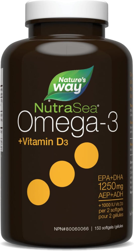 Nature's Way NutraSea+D Omega 3 + 維生素 D 補充劑,新鮮薄荷,150 粒軟膠囊