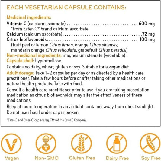 Sisu Ester-C 600毫克膠囊,24小時免疫支持維生素C,酸性較低,比其他形式的維生素C吸收更好,保留時間更長,240毫克VC,純素,非轉基因,無麩質,無乳製品,無大豆