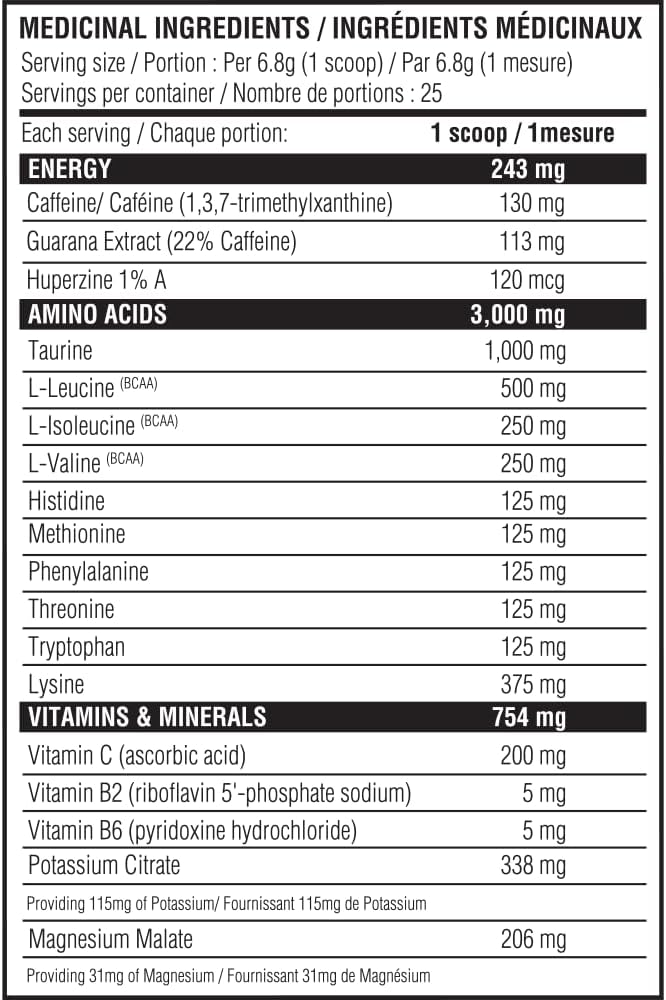 Amino+Energy6-6 小时能量补充剂,含氨基酸、维生素、矿物质和兴奋剂 - 提升注意力和能量 - (草莓柠檬水)