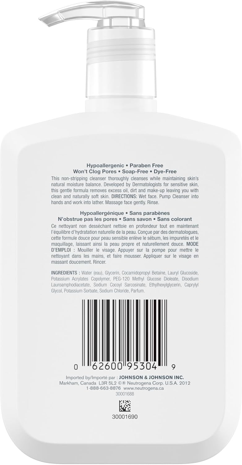 Neutrogena Ultra Gentle Daily Face Wash, Foaming Facial Cleanser, Fragrance Free, Pack of 2 (708 ml Total)