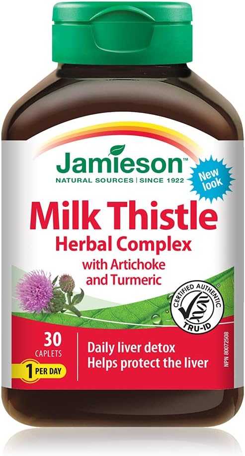 Jamieson Herbal Complex Milk Thistle (Daily Liver Detox), 30 Count (Pack of 1) & Apple Cider Vinegar 1,000 mg Plus Chromium - Gluten-Free