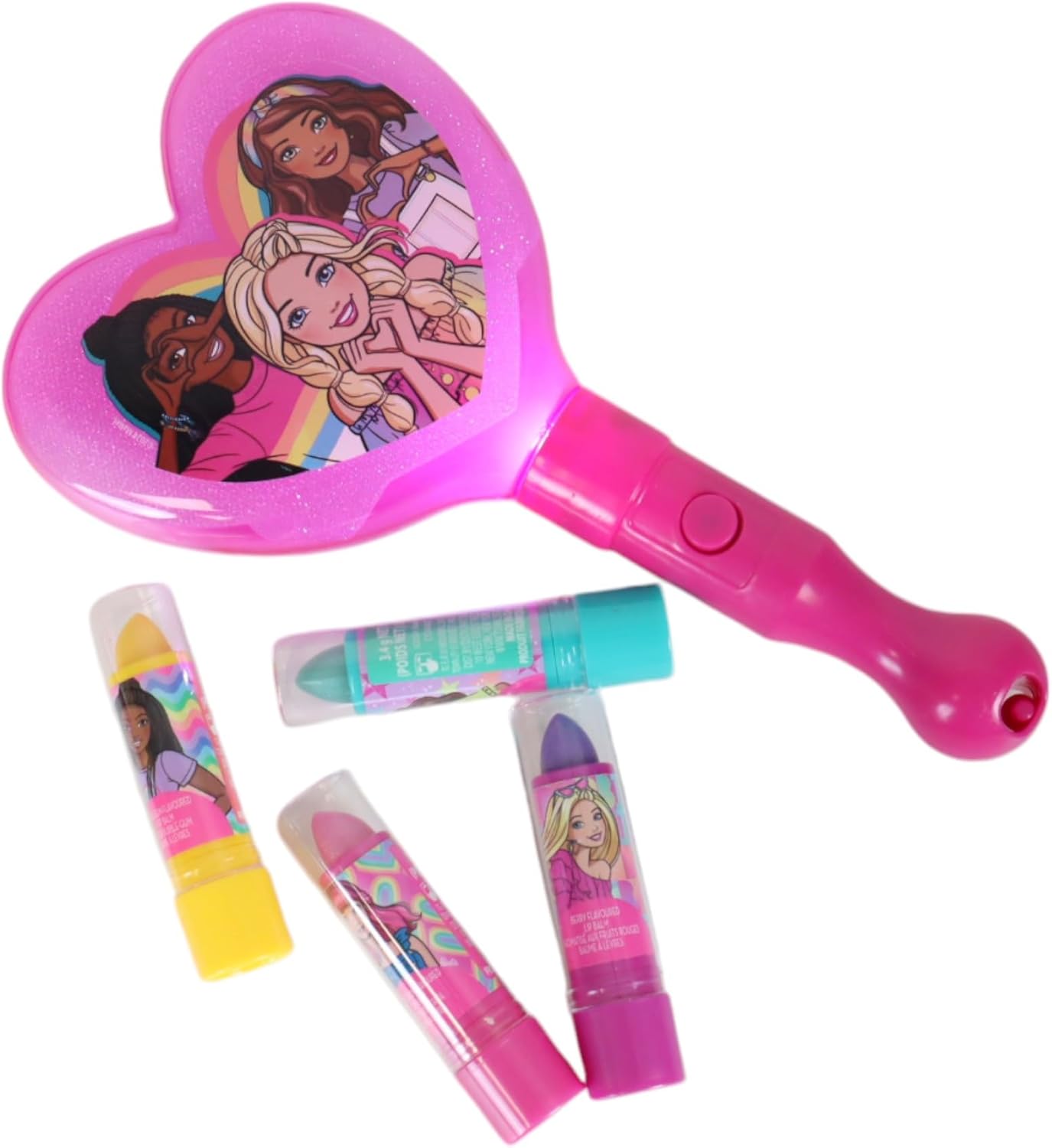 Townley Girl Barbie 4-Pack Lip Balm With Light Up Mirror - Moisturizing, Hydrating Lip Balm