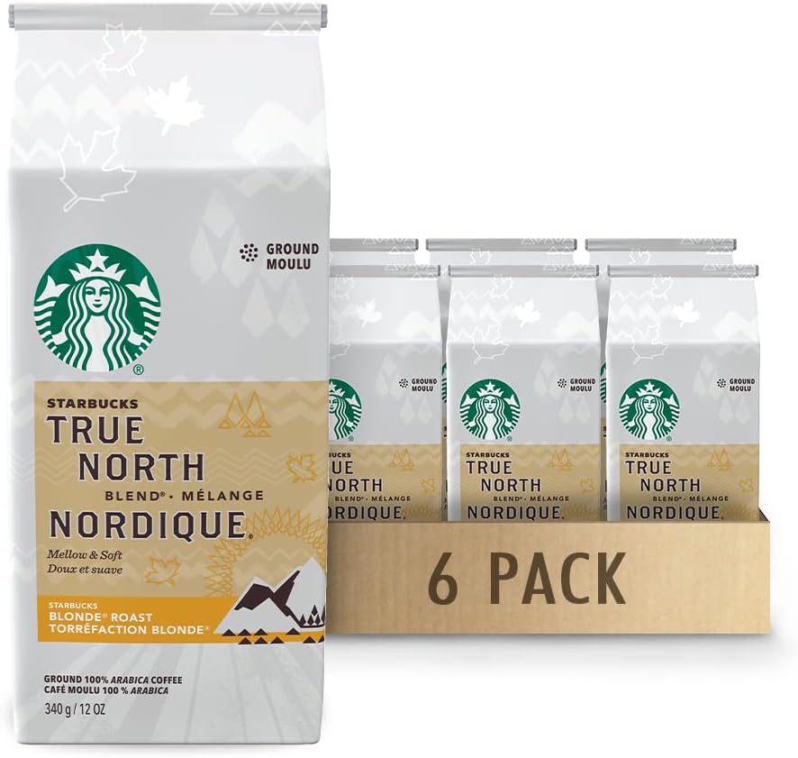 星巴克 True North 研磨咖啡,輕度烘焙咖啡,100% 研磨阿拉比卡咖啡豆 - 340 克袋裝 & 派克市場研磨咖啡,中度烘焙咖啡,100% 研磨阿拉比卡咖啡豆 - 340 克袋裝(6 包,2040 克)