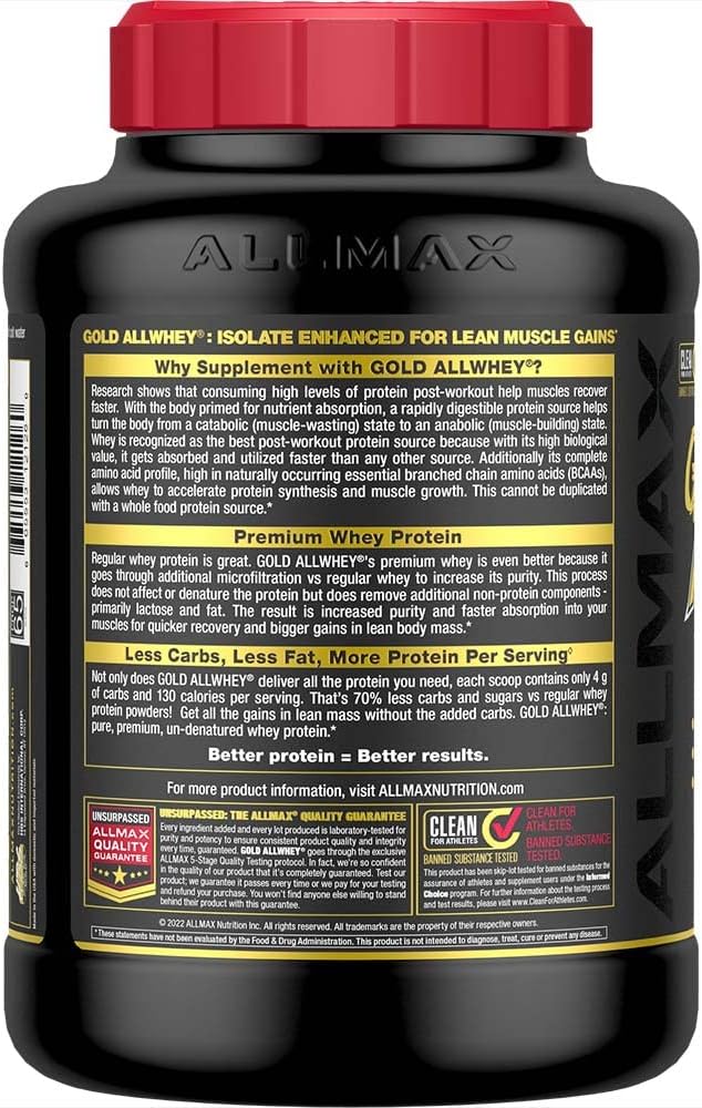 ALLMAX Nutrition - AllWhey Gold - 100% 乳清蛋白 + 优质乳清分离蛋白 - 香草味 - 5 磅