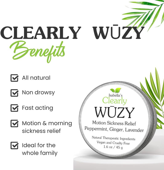 Clearly WŪZY,香薰草本止吐膏 | 缓解晨吐、晕动病、头晕、经前综合症、孕期不适、旅行不适 | 天然疗法,含生姜、薄荷、薰衣草 | 美国制造