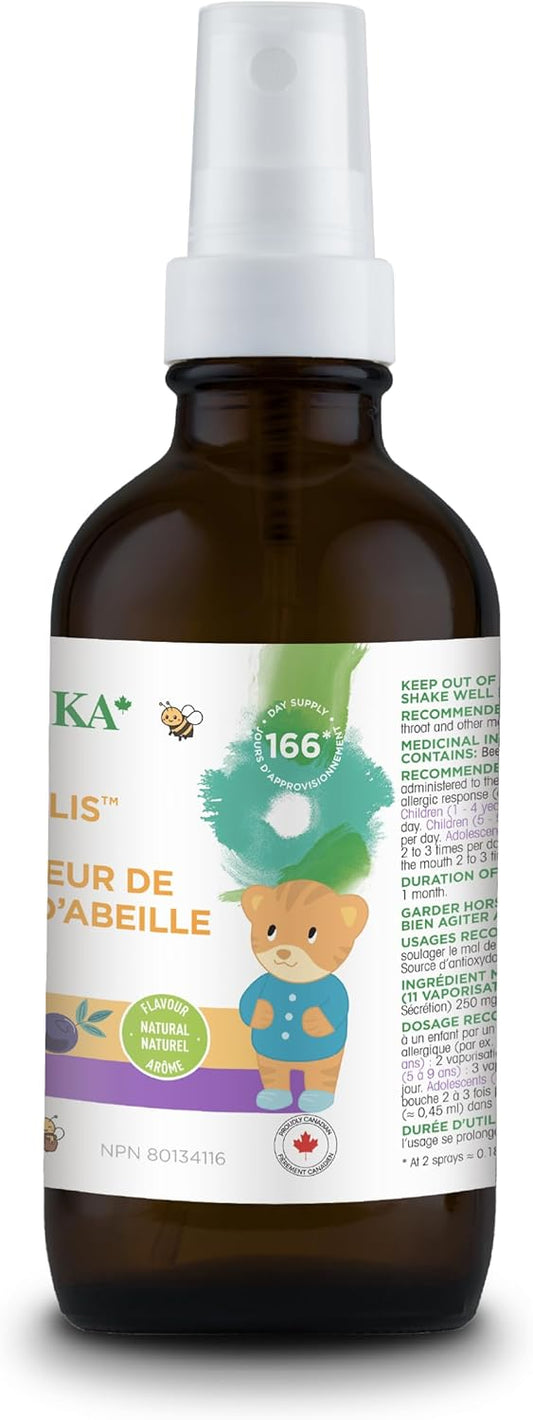 Organika Canadian-Made Kids Bee Propolis Spray with Elderberry for Natural Sugar-Free Sore Throat Relief, Immunity Support, Antioxidants- 30ml