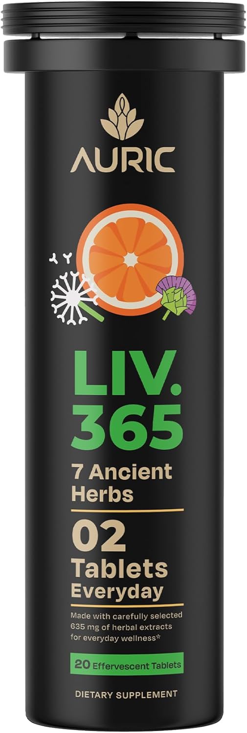 Auric 草本护肝补充剂 | 奶蓟草(水飞蓟素)、姜黄、大蒜、生姜,有益于肝脏健康 | 高级排毒清洁配方,有益于肝脏健康 | 20 片装 | 植物基,无麸质