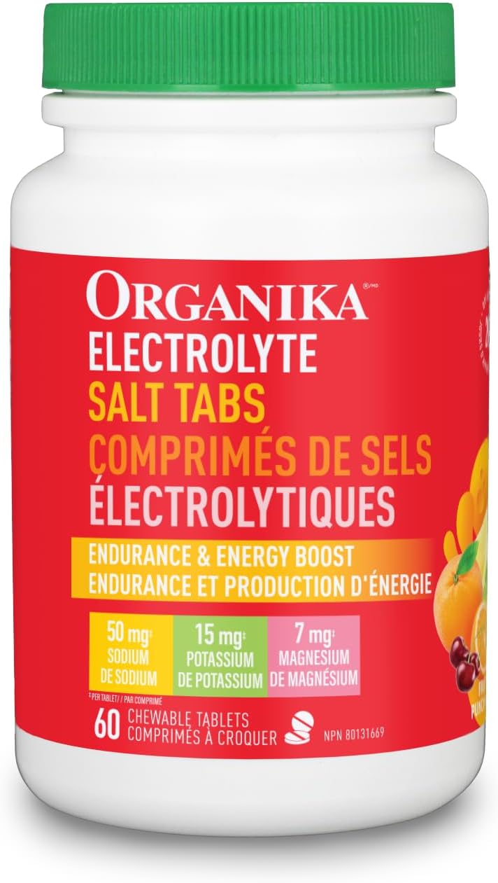 Organika 电解质盐片 - 水果宾治口味咀嚼片 - 快速补水,增强耐力和能量,添加 D-葡萄糖 - 60 片