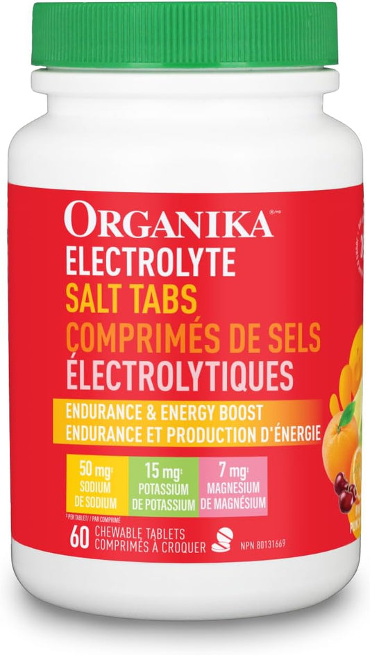 Organika 电解质盐片 - 水果宾治口味咀嚼片 - 快速补水,增强耐力和能量,添加 D-葡萄糖 - 60 片