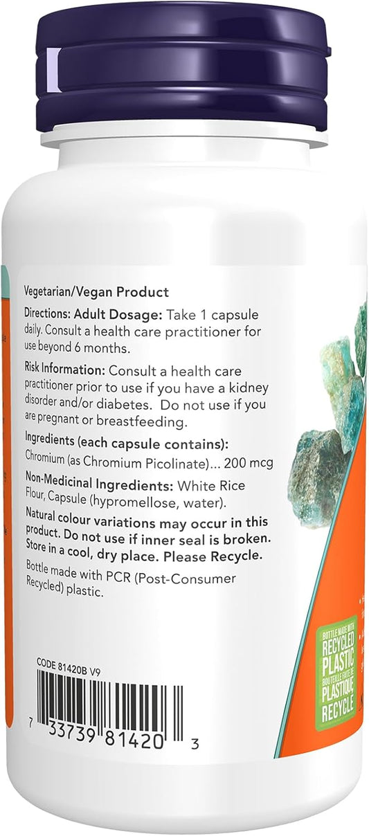 NOW Supplements, Chromium Picolinate 200 mcg, Insulin Co-Factor*, 100 Veg Capsules