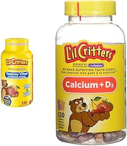 L'il Critters GummyVites Kids Complete Multivitamin Gummies, 11 Essential Nutrients, 5 Delicious Flavours, 190 Count & Calcium + D Kids Vitamin Gummies, 3 Delicious Flavors, 150 Count