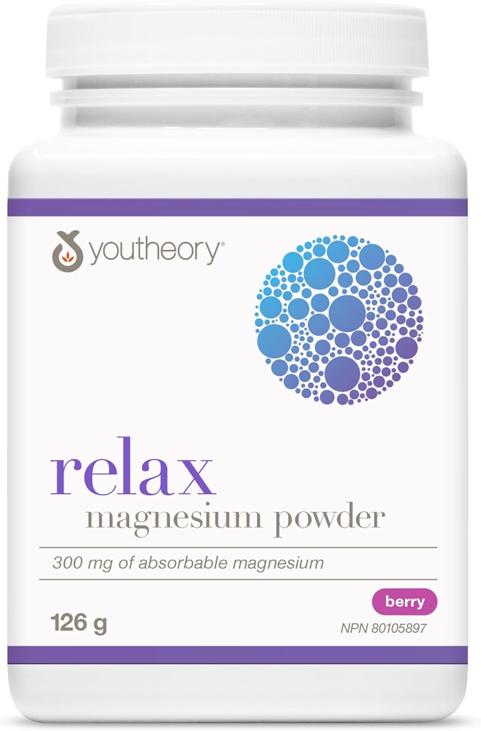 Youtheory Relax Magnesium Powder Berry Flavour, with Magnesium, GABA, L-Theanine, and L-Glycine. Helps Promote Relaxation, 126 grams