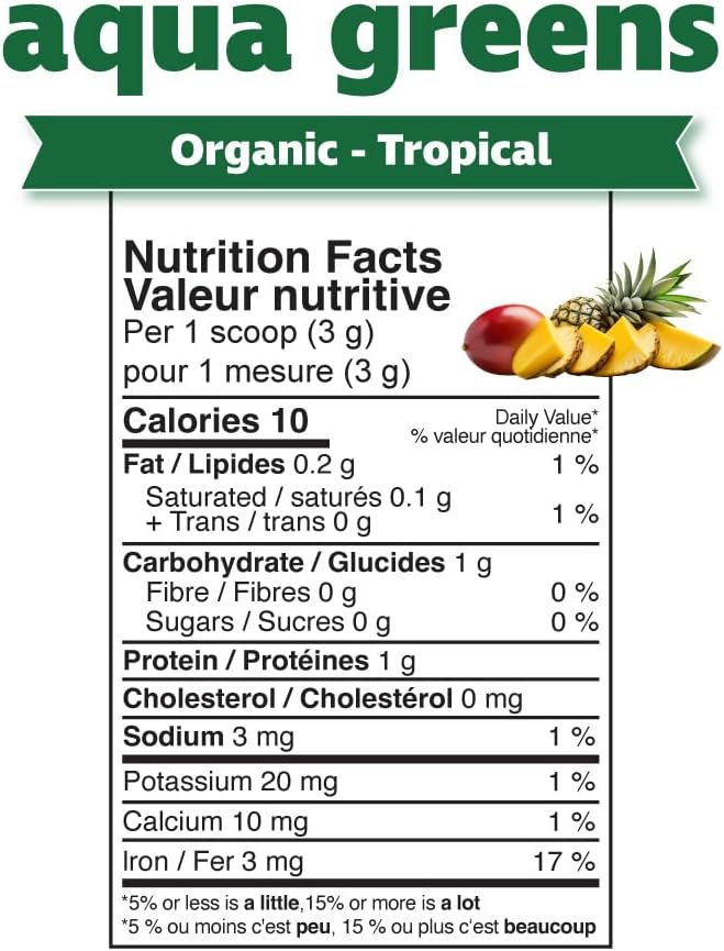 Prairie Naturals Organic Aqua Greens, Organic Spirulina & Chlorella Blend, Green Energizer, Detoxification, Antioxidant, Third-party tested, Vegan, Gluten-Free, Non-GMO, Grown sustainably and organically outside, Tropica…
