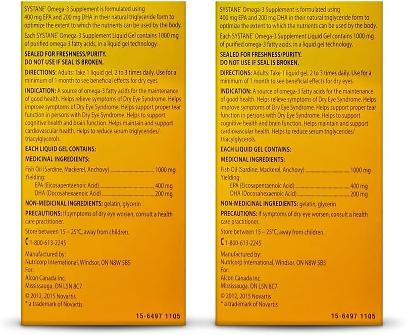 Systane Omega-3 Supplement for Dry Eyes, Eye Supplement for Adults, Tear Film Support, Tear film Support, Ocular Supplement for Dry Eyes - 60 Liquid Gels