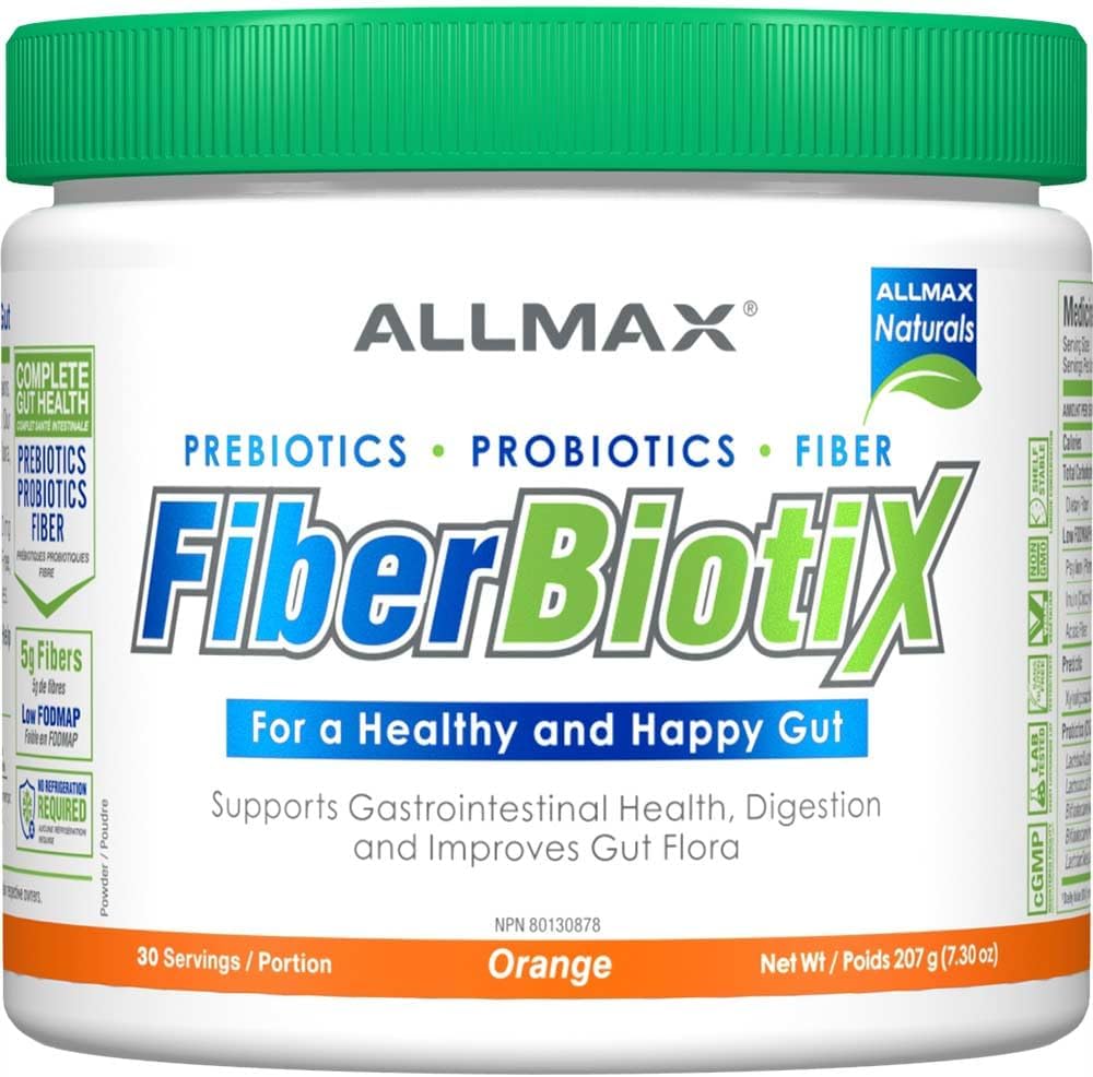 ALLMAX Naturals FiberBiotiX - 橙子味 - 高级益生元和益生菌纤维补充剂,促进消化健康和排毒(207克)