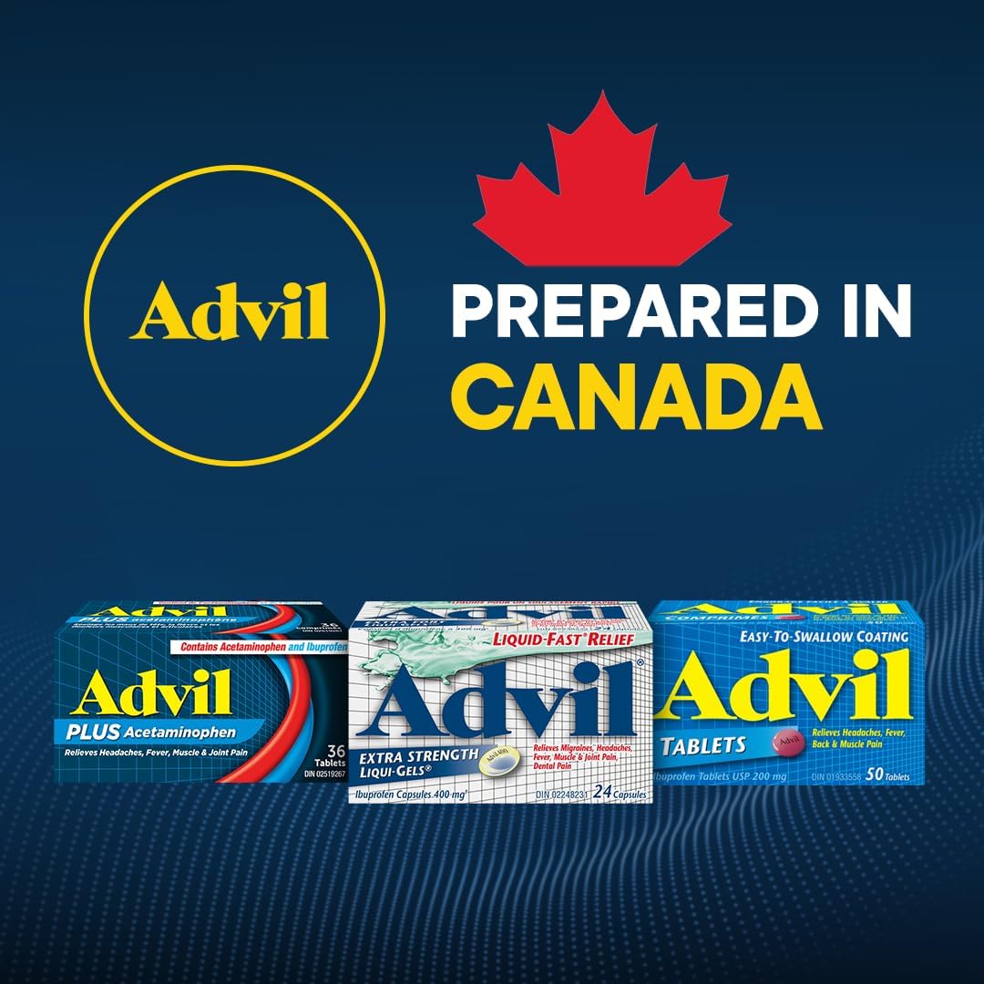 Advil Tablets (50 Count), 200 mg ibuprofen, Temporary Pain Reliever / Fever Reducer