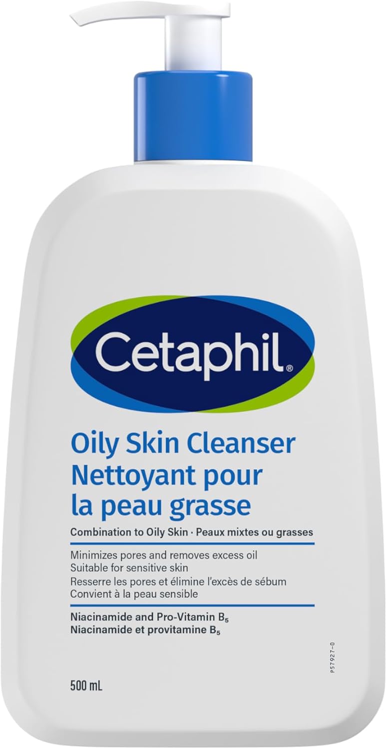 Cetaphil Oily Skin Cleanser (500ml) - Gentle Foaming Daily Facial Cleanser, Ideal Face Wash for Sensitive, Acne Prone, Combination to Oily Skin, Dermatologist Recommended