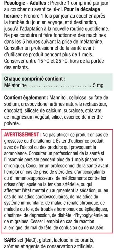 Jamieson 褪黑素 5 毫克,強效巧克力薄荷味,即溶,改善睡眠質量,延長睡眠時間,幫助重置睡眠-覺醒週期。素食,無麩質,無人工香料…