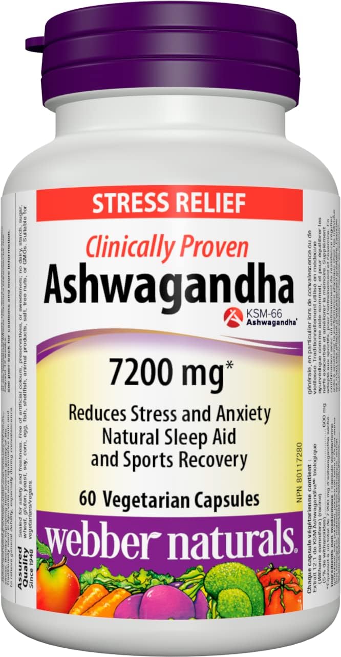 Webber Naturals Omega-3 魚油 1,000 毫克,210 粒軟膠囊,支持心血管健康和大腦健康;南非醉茄 7200 毫克,60 粒膠囊,有機且經臨床驗證的 KSM-66 南非醉茄