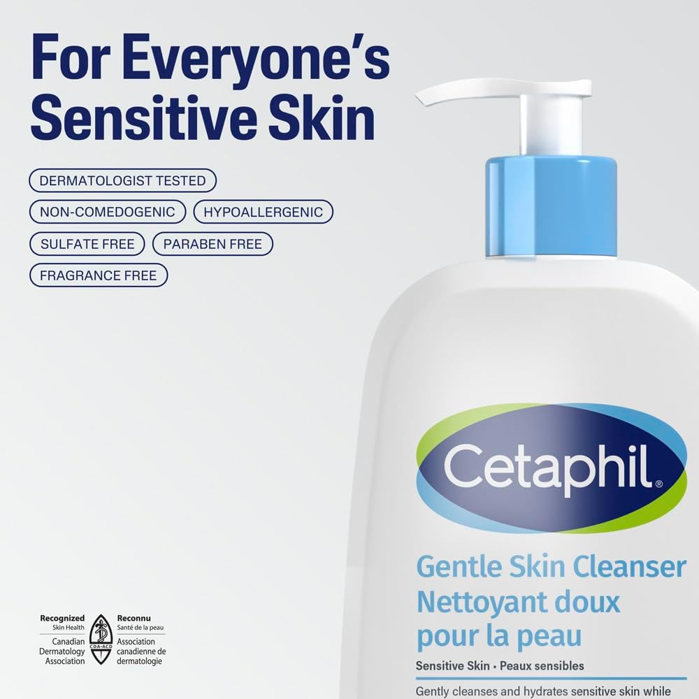 Cetaphil Gentle Skin Cleanser (500ml) - Hydrating Face Wash & Body Wash - Ideal for Sensitive, Dry Skin - Non-Irritating, Fragrance-Free and Dermatologist Recommended