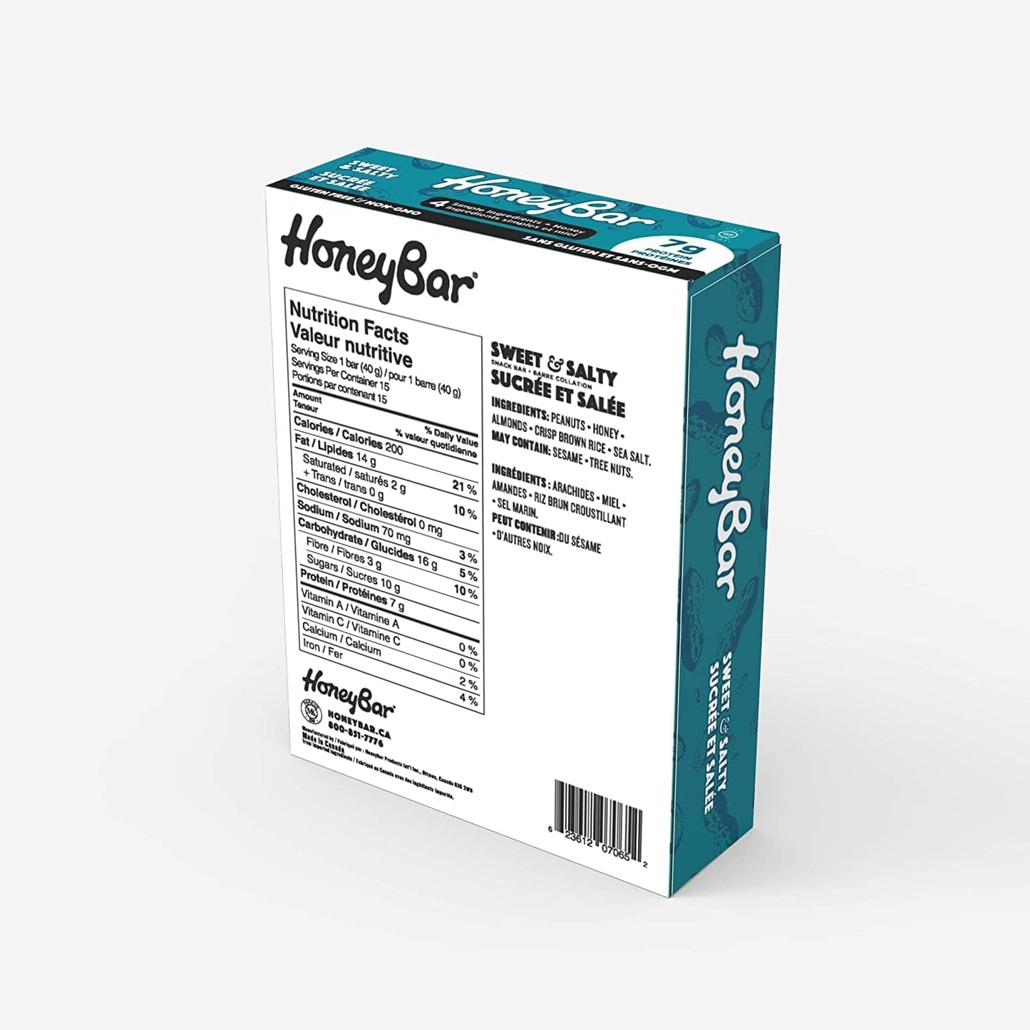 HoneyBar Snack Bars, Sweet & Salty, Gluten-Free, Non-GMO, Vegetarian, 40 g bars, 15 count