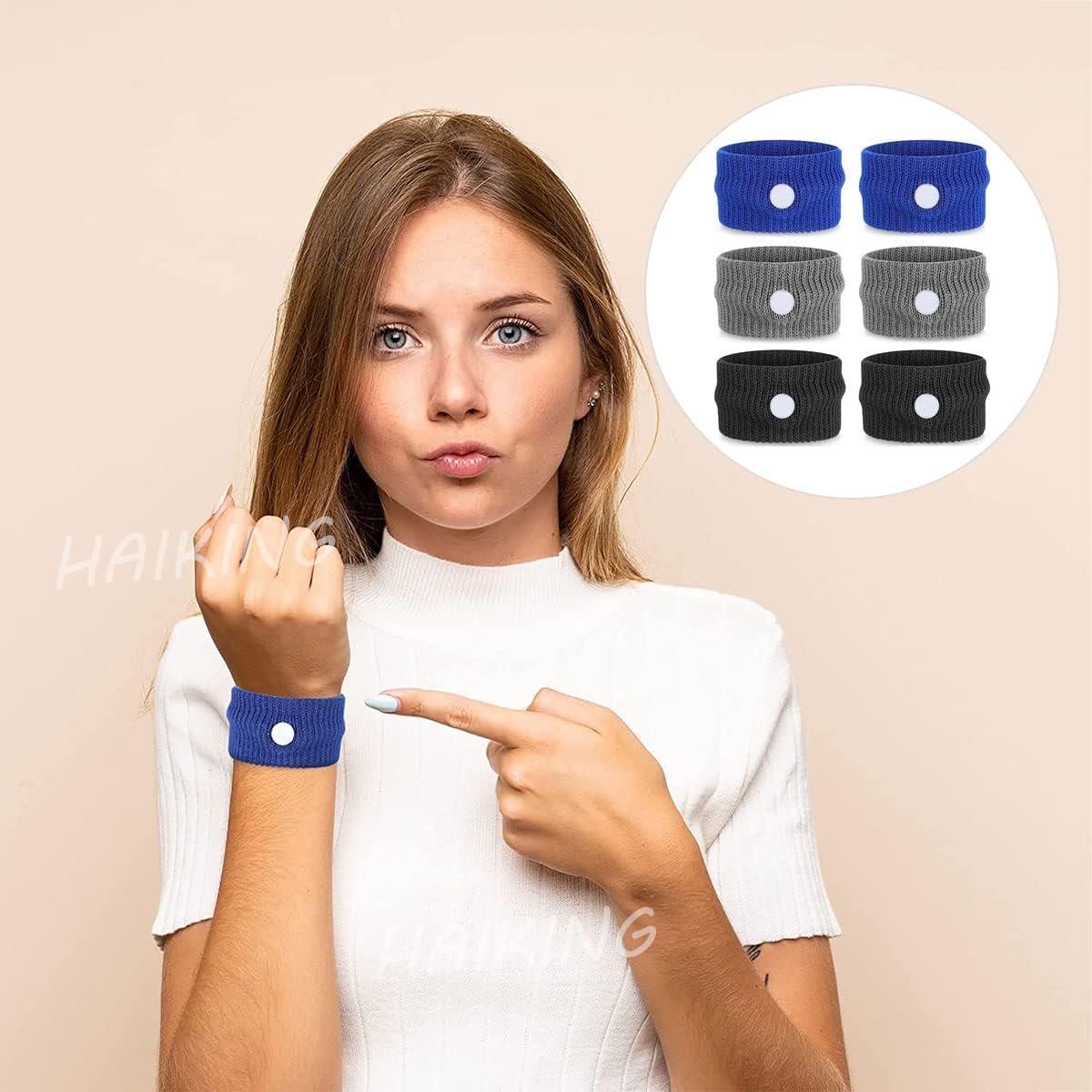 晕车腕带,3 对晕车、晕船、晕机、防恶心旅行手环(3 种颜色)