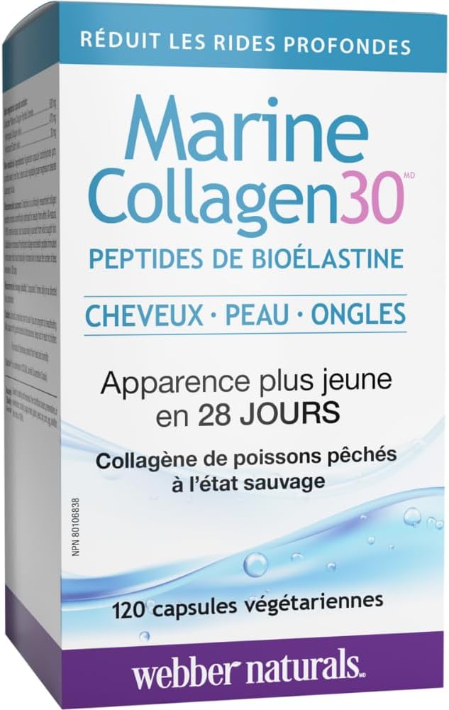 Webber Naturals Collagen30 海洋生物彈性蛋白勝肽,每粒含 500 毫克 Collactive 海洋膠原蛋白勝肽複合物,120 粒膠囊,有助於減少深層皺紋和關節疼痛