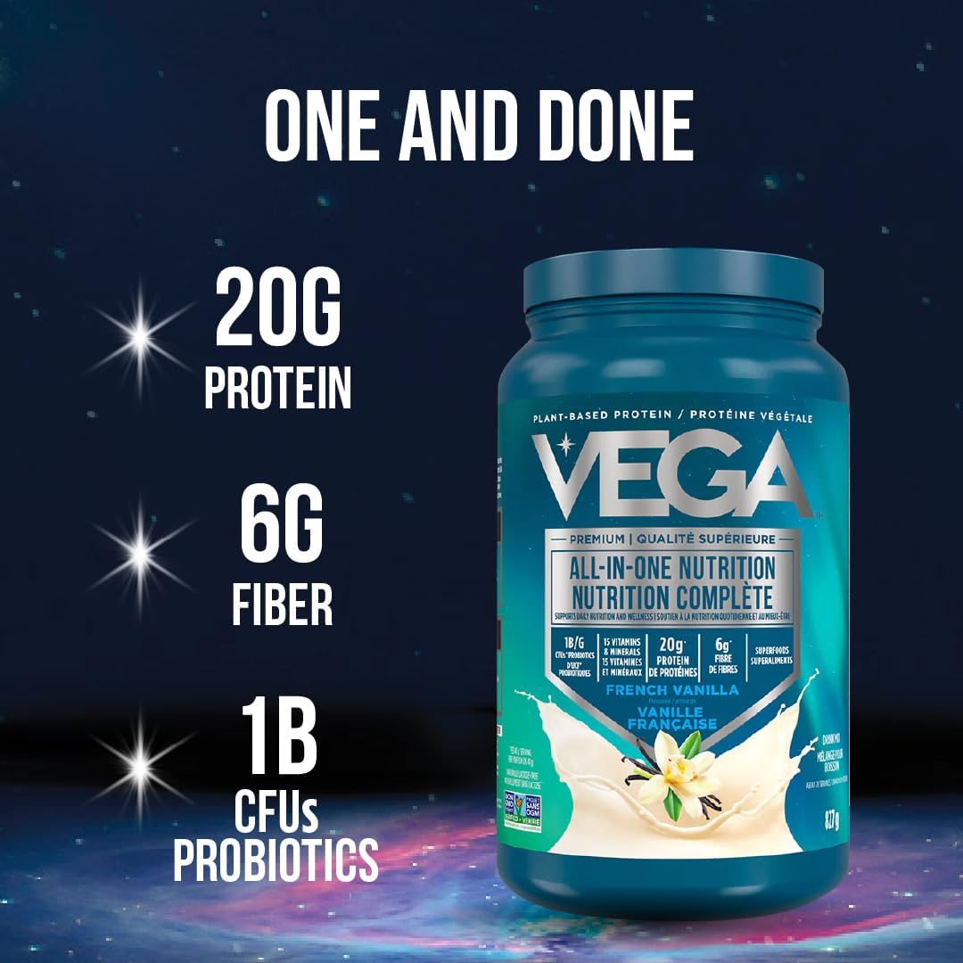 Vega All in One Nutrition - 20g Plant-Based Pea Protein, French Vanilla, 20 Servings, Vitamins A & C, Probiotics, Greens, Vegan, Keto, Gluten Free, 827g (Packaging May Vary)