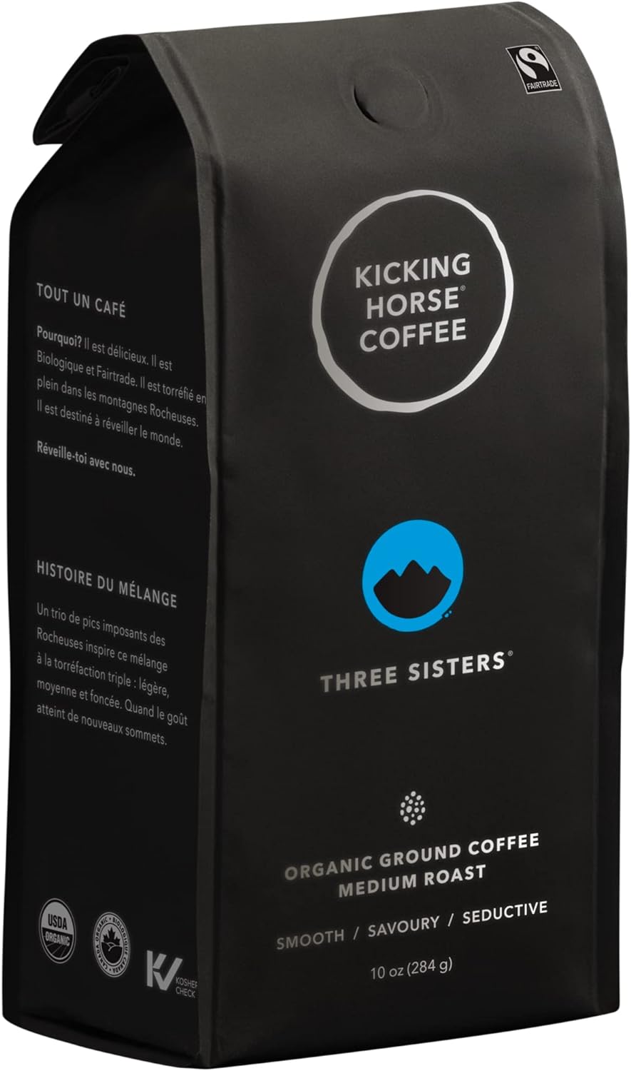 Kicking Horse Coffee,Pacific Pipeline,中度烘焙,全豆,1 磅 - 有机认证、公平贸易、犹太洁食咖啡 & Three Sisters,中度烘焙,研磨,284 克