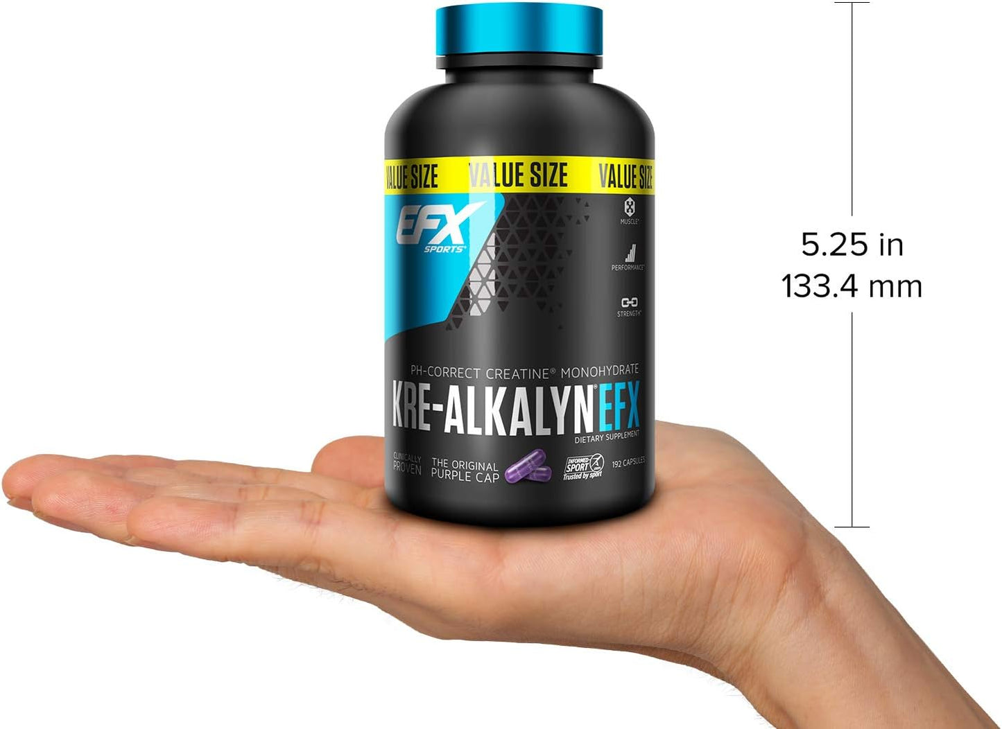 EFX Sports Kre-Alkalyn | PH 值校正肌酸一水合物 | 多项专利配方,增强力量,锻炼肌肉,提升运动表现,不腹胀,不积水 - 192 粒胶囊