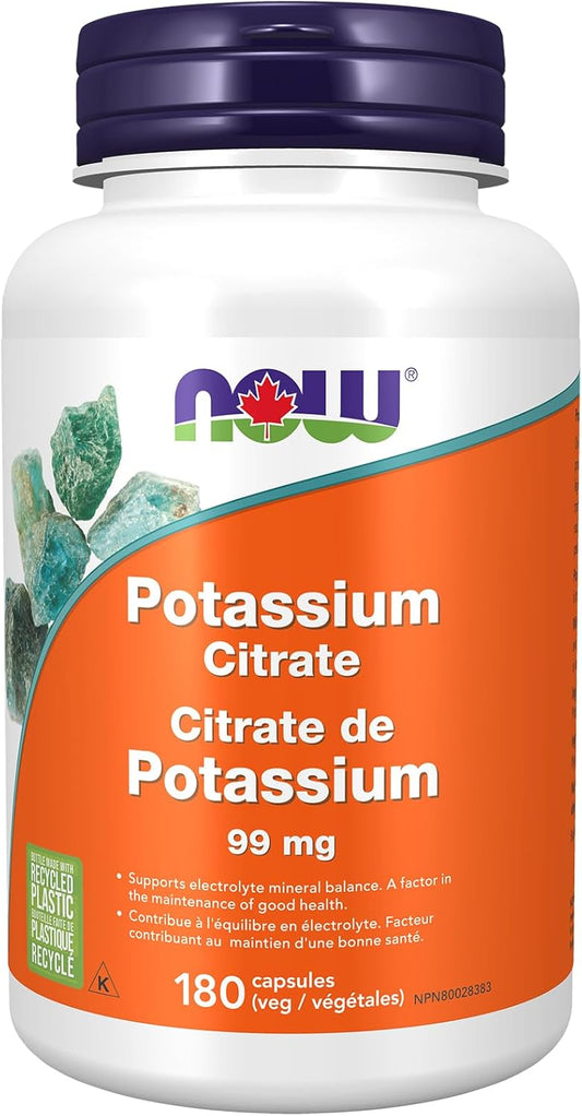 NOW Supplements, Potassium Citrate 99 mg, Supports Electrolyte Balance and Normal pH, Essential Mineral, 180 Veg Capsules