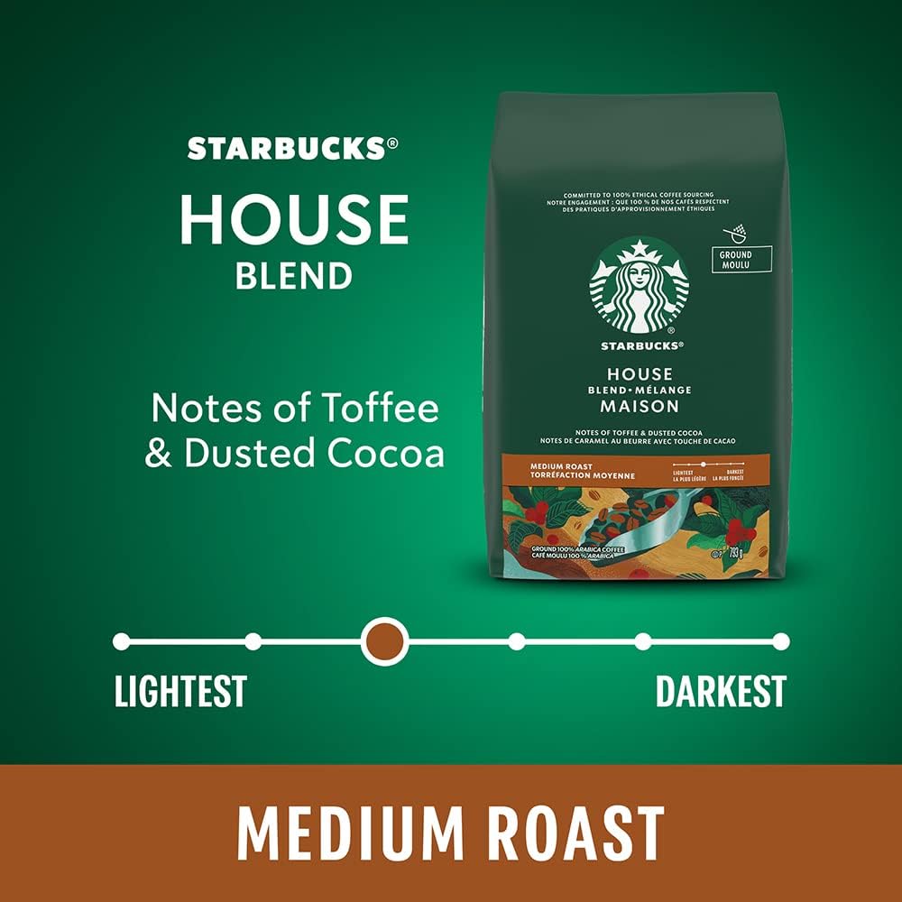 星巴克混合烘焙研磨咖啡,中度烘焙,口感顺滑均衡,采用 100% 阿拉比卡咖啡豆制成,适用于滴滤咖啡机、手冲咖啡机和法式压滤壶,793 克