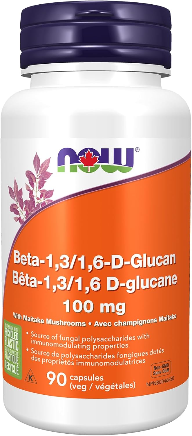 NOW Supplements, Beta 1,3/1,6- D-Glucan 100 mg with Maitake Mushrooms, 90 Veg Capsule