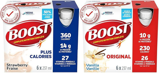 BOOST PLUS Complete Nutrition Drink, Strawberry, 24 x 237 ml & Original Meal Replacement Drink, Vanilla, 24 x 237 ml - PACKAGING MAY VARY