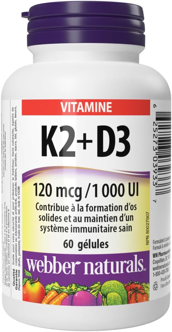 Webber Naturals Cod Liver Oil with Vitamin A and D3, 180 Softgels, Vision, Skin, and Immune Support & Vitamin K2 with D3, 60 Softgels, Helps Support Bones, Teeth, and Immune Function, Gluten