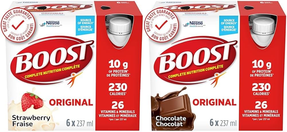 BOOST Original Meal Replacement Drink, Strawberry, 6 x 237 ml (Pack of 4)- PACKAGING MAY VARY & Original Meal Replacement Drink, Chocolate, 24 x 237 ml - PACKAGING MAY VARY