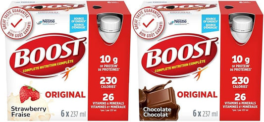 BOOST Original Meal Replacement Drink, Strawberry, 6 x 237 ml (Pack of 4)- PACKAGING MAY VARY & Original Meal Replacement Drink, Chocolate, 24 x 237 ml - PACKAGING MAY VARY