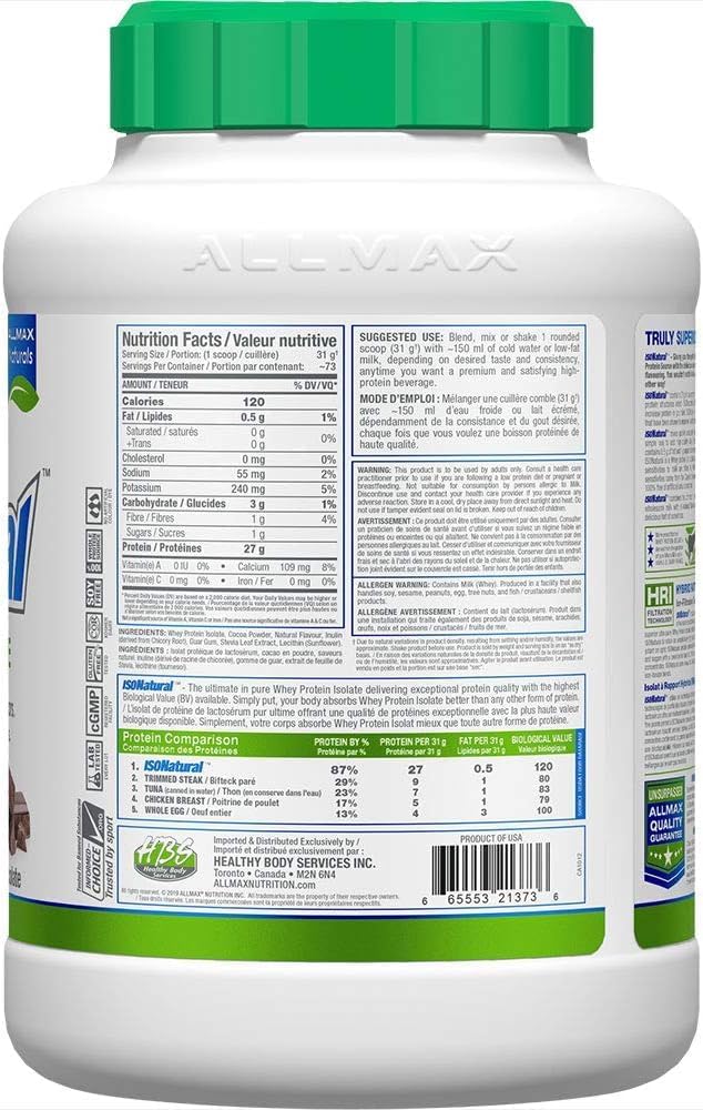 ALLMAX Naturals Nutrition - ISONATURAL - 100% Ultra-Pure Natural Whey Protein Isolate - Chocolate - 5 Pound (665553213736)