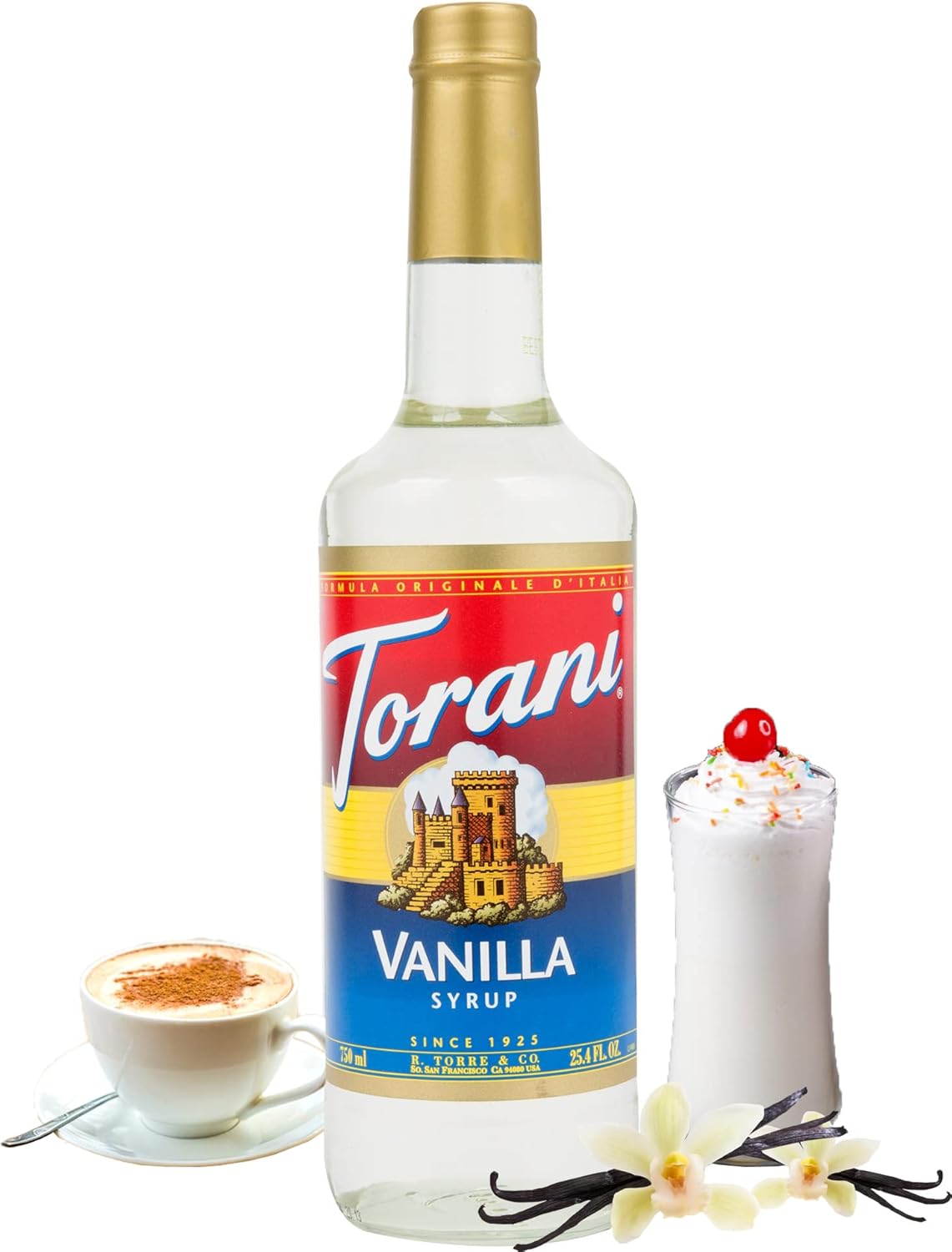 Torani 香草味糖浆,750 毫升瓶装,2 瓶装,透明