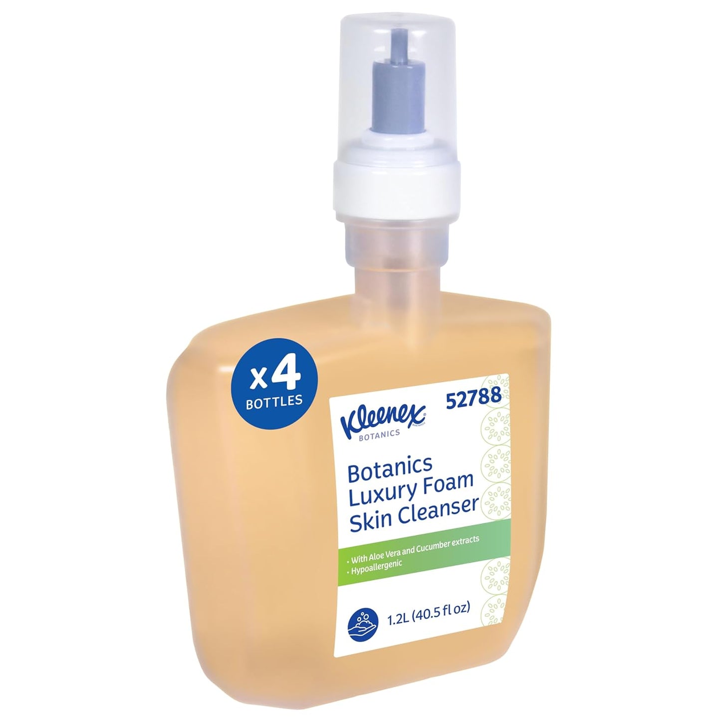 Kleenex® Botanics 奢华泡沫洁肤乳 (52788),1.2 升透明清新香味自动洗手液补充装,适用于 Kimberly-Clark Professional™ ICON™ 和 Scott® Pro™ 自动分配器(4 瓶/箱)