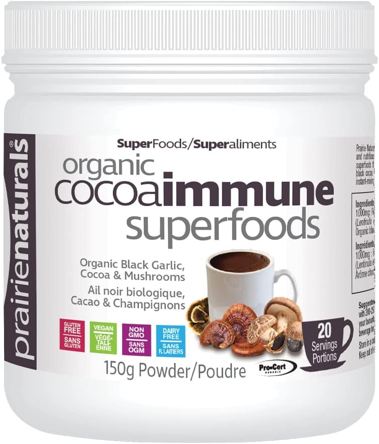 Prairie Naturals 有機可可免疫超級食品,含有機黑蒜、可可和蘑菇 - 150 克