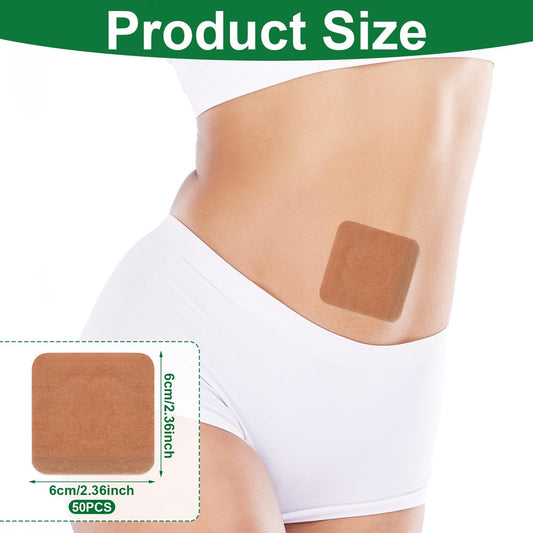 50 片一次性蓖麻油包裹肚脐垫,高吸收性自粘有机棉蓖麻油包裹促进消化,无需清洗,易于使用,防渗漏(不含油)