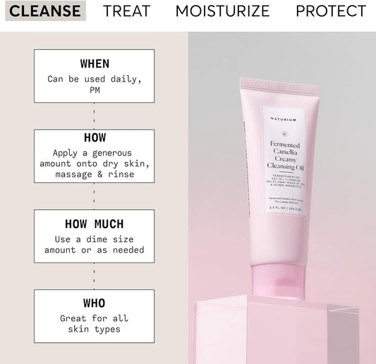 Naturium Fermented Camellia Creamy Cleansing Oil | Face Wash with Linoleic-rich Oils, Makeup Remover for All Skin Types | 3.5 FL OZ / 103.5 ml