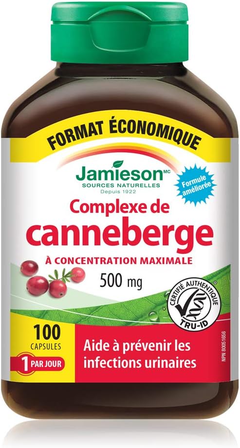 Jamieson Cranberry Complex 500 mg Maximum Concentrate - Value Size, Vegetarian, Non-GMO, Gluten-Free, 100 Count (Pack of 1) & 10 Billion, 60 vegi-caps