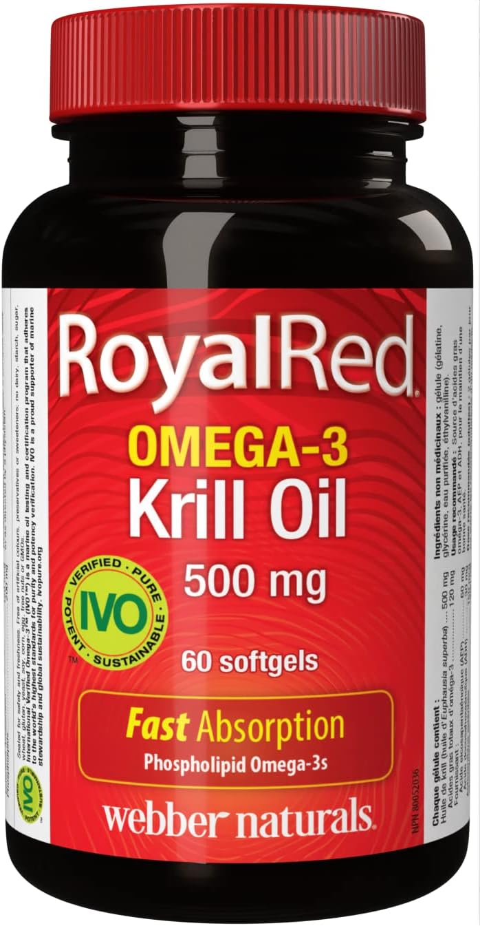 Webber Naturals RoyalRed 磷蝦油 1000 毫克,30 粒軟膠囊,支持心血管健康;RoyalRed 磷蝦油 500 毫克,60 粒軟膠囊,支持心血管健康和腦功能,具有抗氧化作用
