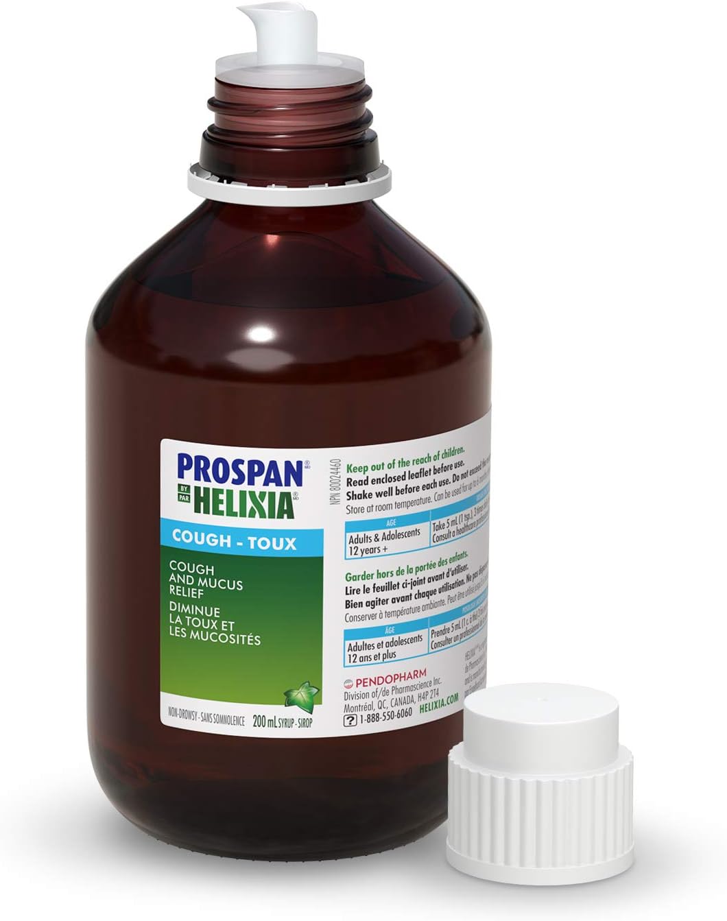 Helixia Prospan Natural Cough Syrup with Ivy Leaf Extract - Dry & Wet Cough Relief, Helps Eliminate Mucus & Phlegm - Cough Medicine for Adults (200ml)